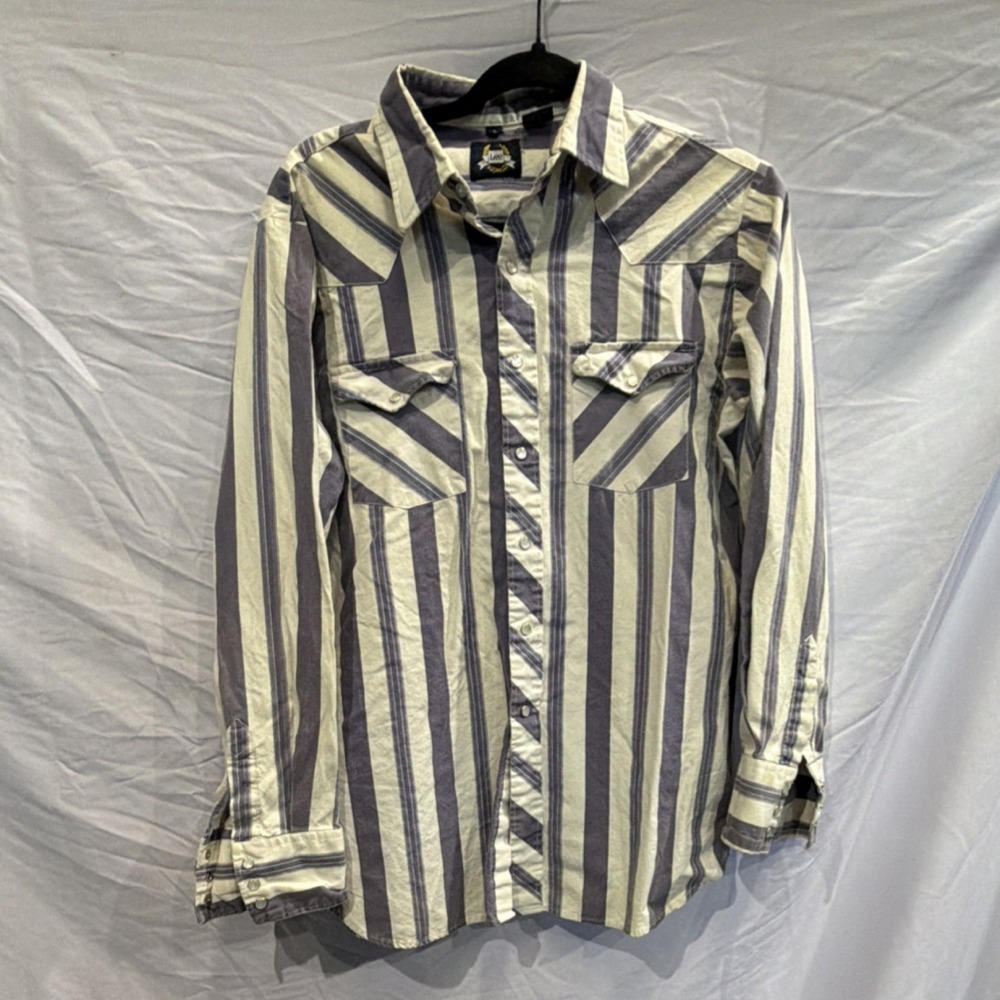 Vintage Lee Cotton Striped Purple White Button - Picture 1 of 6